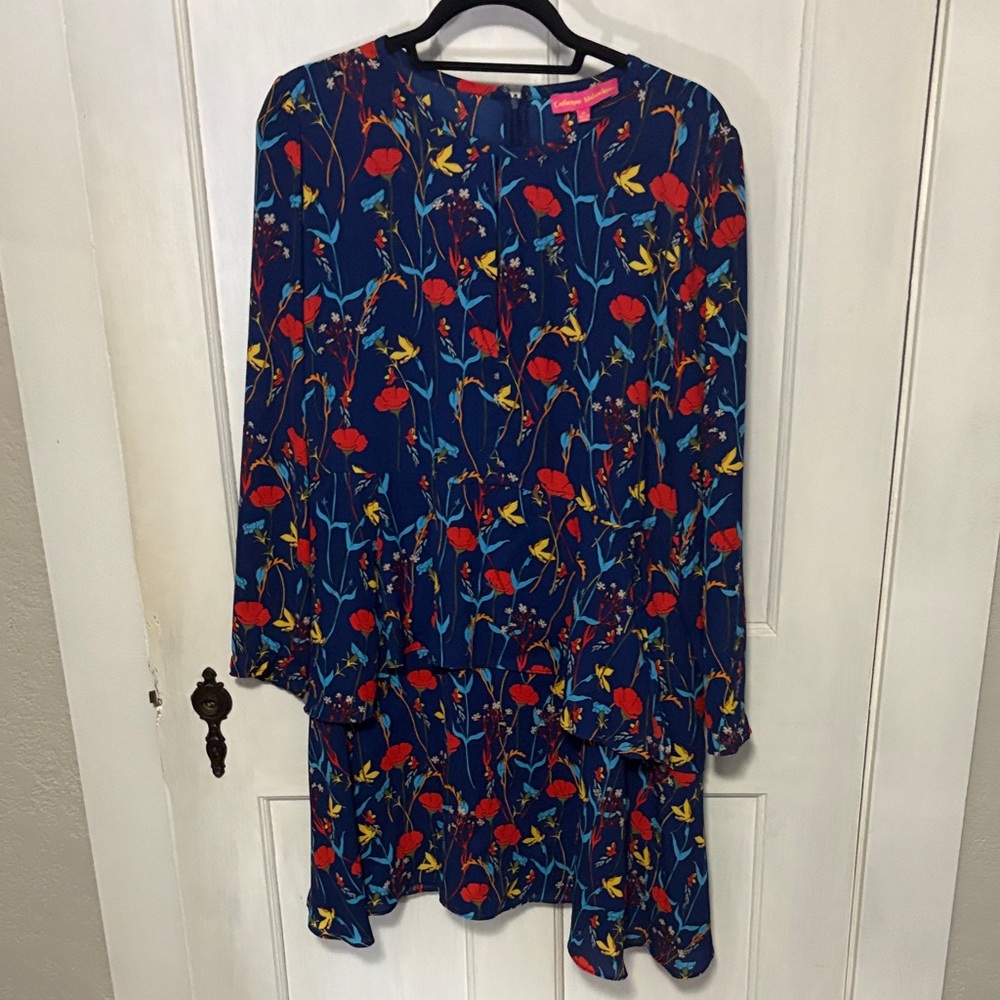 Catherine Malandrino Navy Dress with Floral Accents